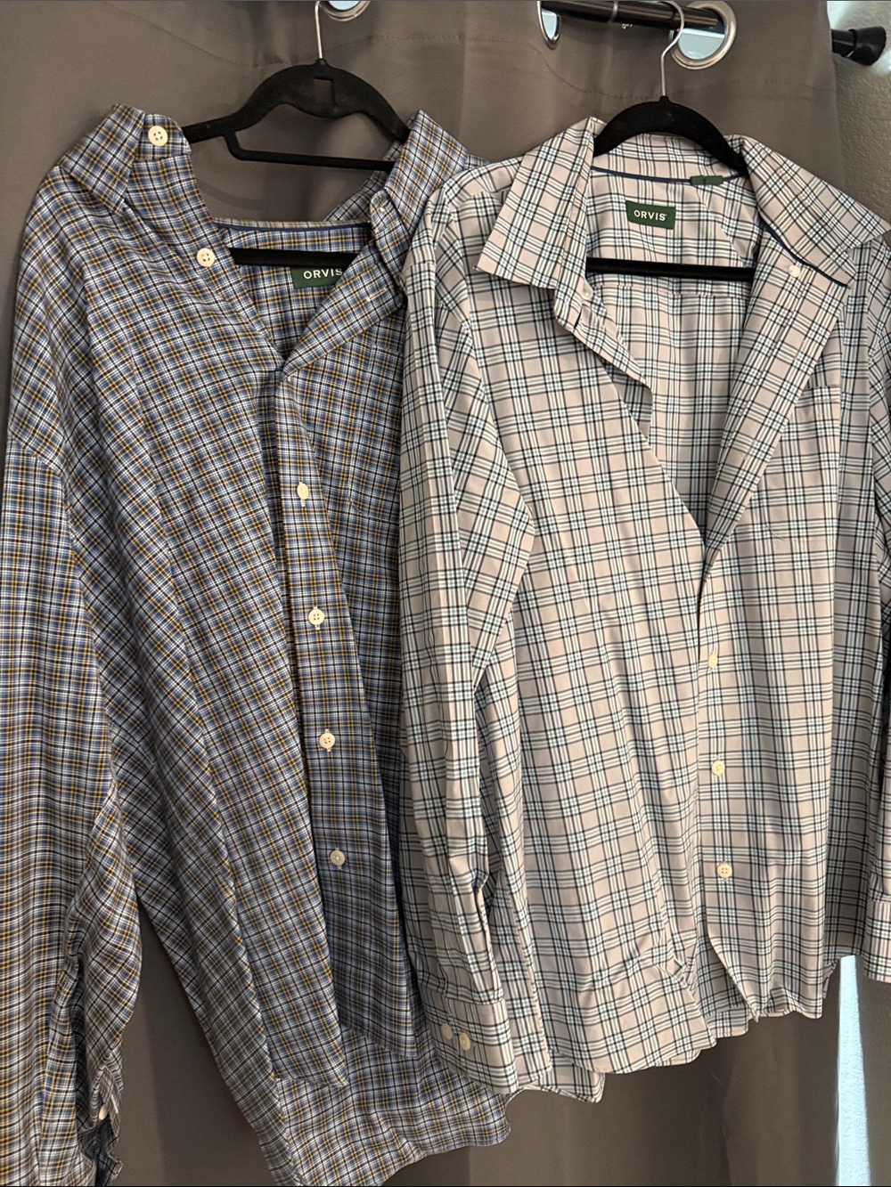 Two Orvis Men’s Blue and White Plaid Button-Down Shirts - Pair